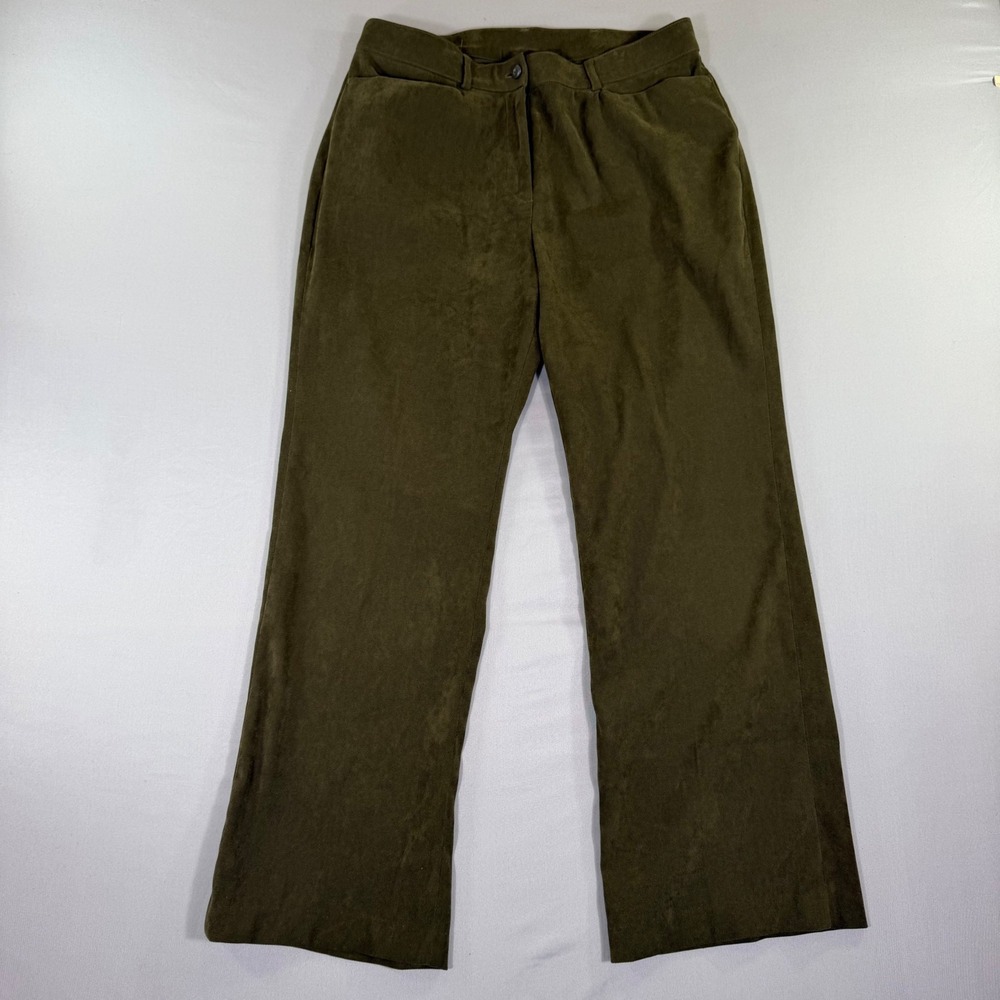 Olive Green Light Corduroy Wide Leg Pants 12 Petite Boho Earthy Fall Neutral